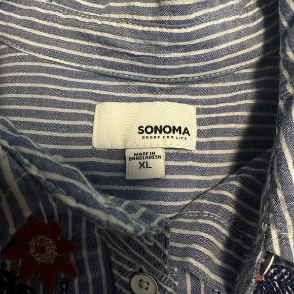 Beachy Cotton oversized blue and white striped long sleeve with floral embroider - Picture 6 of 8